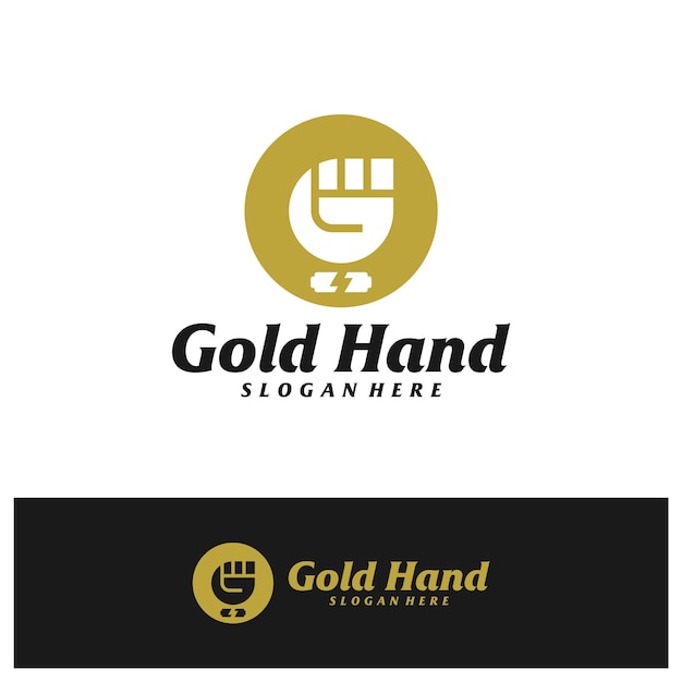 Plantilla de diseño de logotipo de mano dorada concepto de logotipo de mano apretada vector símbolo de icono creativo