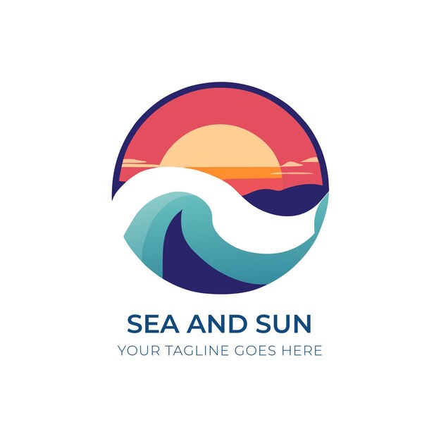 Plantilla de diseño de logotipo de mar y puesta de sol ilustración vectorial icono abstracto