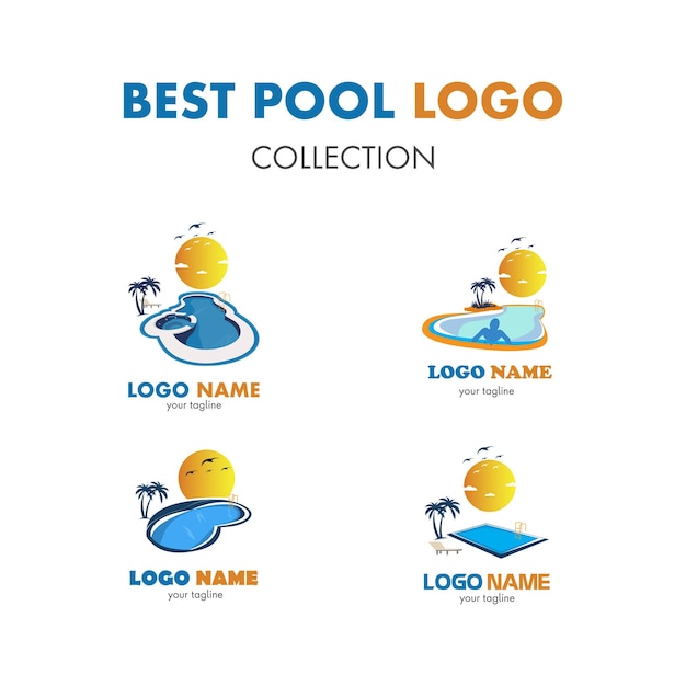 Plantilla de diseño de logotipo de marca de empresa de colección de piscinas  | Vector Premium