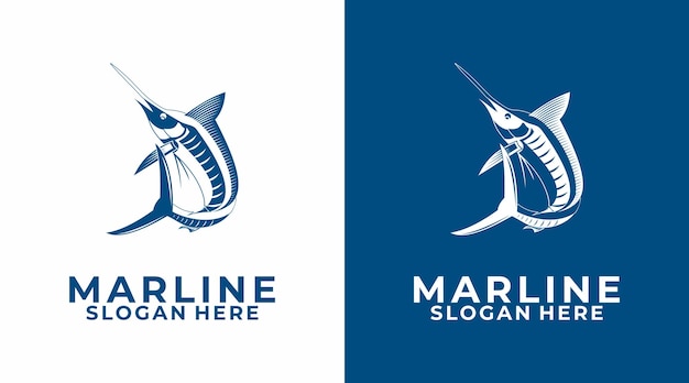 plantilla de diseño del logotipo de Marlin Fish Marlin Swordfish Jumping Logo Design Vector