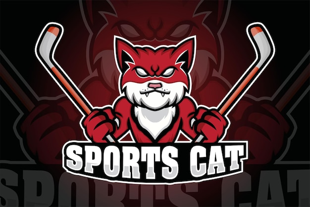 Plantilla de diseño de logotipo de mascota deportiva de gato