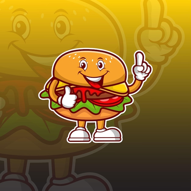 Plantilla de diseño de logotipo de mascota de dibujos animados de hamburguesa