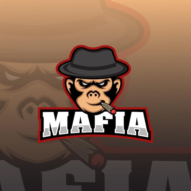 Plantilla de diseño de logotipo de mascota de mono mafia