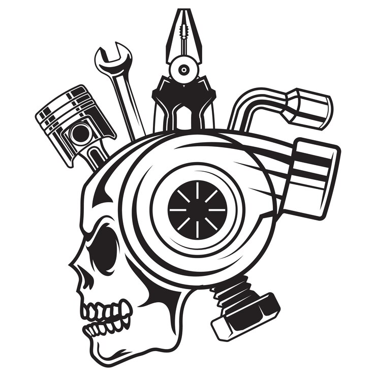 Vector plantilla de diseño de logotipo de mecánico de calavera clipart de logotipo mecánico hardcore para máquinas de cricut