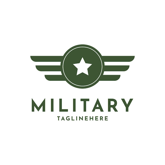 Vector plantilla de diseño de logotipo militar con círculo de símbolo y símbolo de estrella militar de ala ilustración vectorial