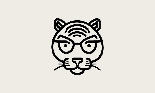 Plantilla de diseño de logotipo minimalista simple de una línea de tigre geek lindo