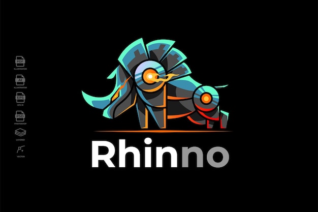 Plantilla de diseño de logotipo moderno mecha robotic rhino