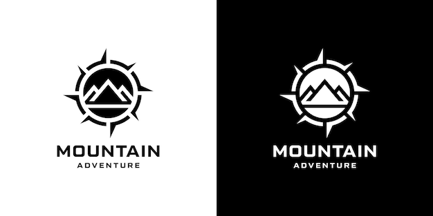 plantilla de diseño de logotipo de montaña y brújula minimalista