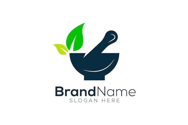 Plantilla de diseño de logotipo de mortero y maja de medicina orgánica