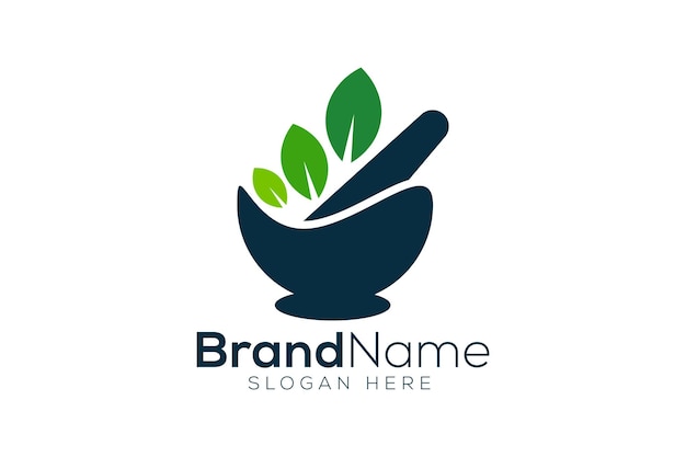 Plantilla de diseño de logotipo de mortero y maja de medicina orgánica