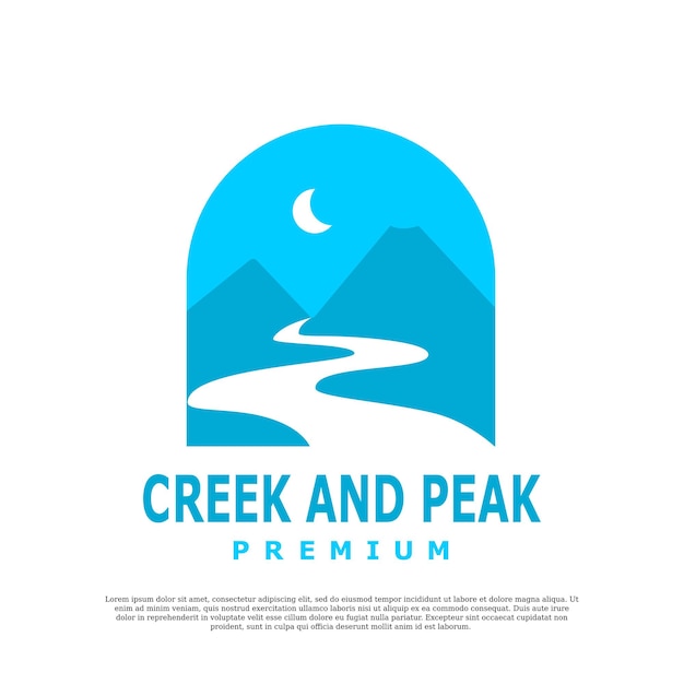 Plantilla de diseño de logotipo mountain peak and creek