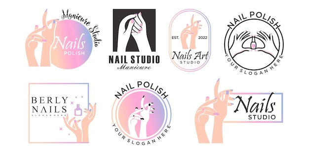 Plantilla de diseño de logotipo nails art con esmalte de uñas