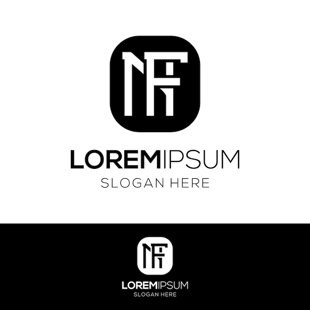 plantilla de diseño de logotipo NF en blanco y negro