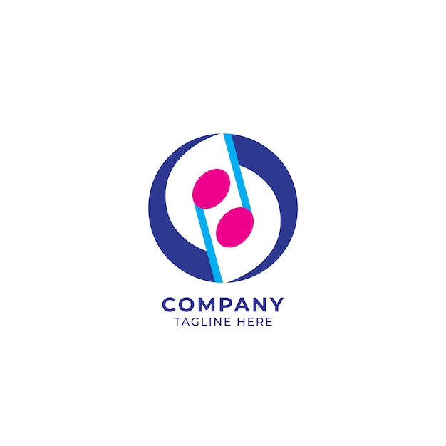 Plantilla de diseño de logotipo de nota musical circular Tema de color rosa magenta claro y azul oscuro Ilustración vectorial aislada sobre fondo blanco