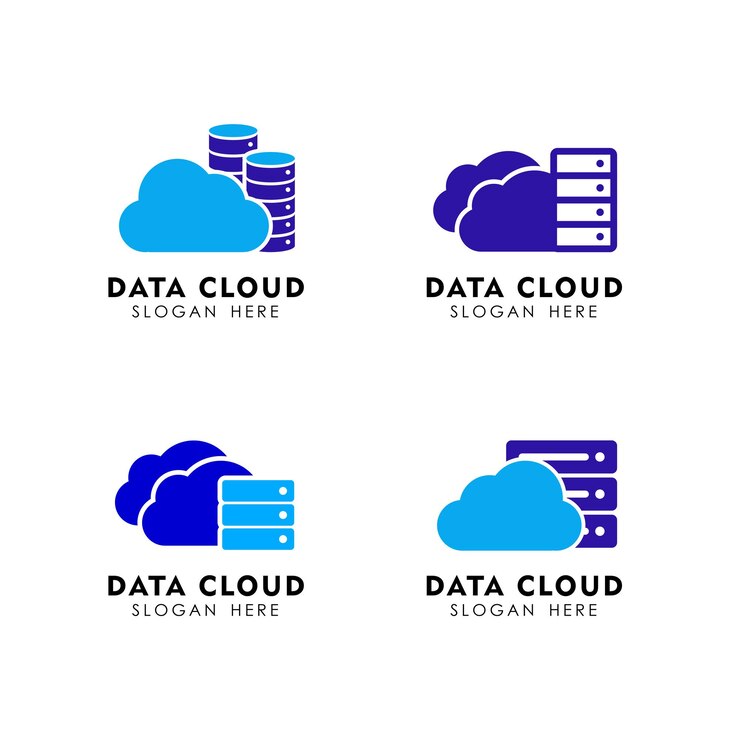 Vector plantilla de diseño de logotipo en la nube. plantilla de logotipo de icono para servidor de datos en la nube o almacenamiento en la nube