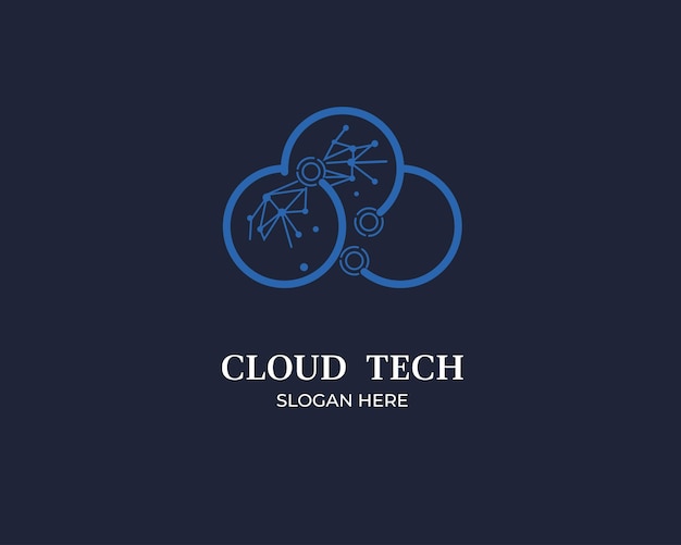 Plantilla de diseño de logotipo de nube en tecnología de icono blanco de estilo de línea