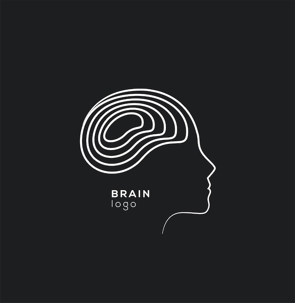 Plantilla de diseño de logotipo o icono de línea delgada de silueta de cerebro de cabeza humana para psicología o medicina