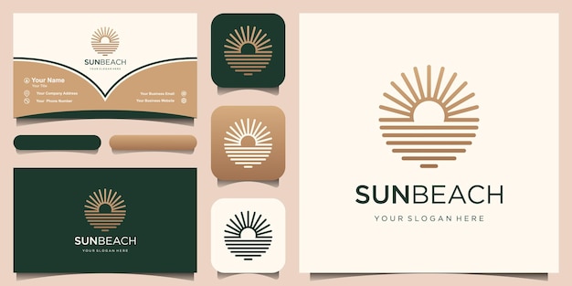 Plantilla de diseño de logotipo ocean sun wave y diseño de tarjeta de visita