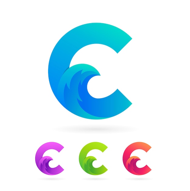 plantilla de diseño de logotipo de onda de letra c colorida