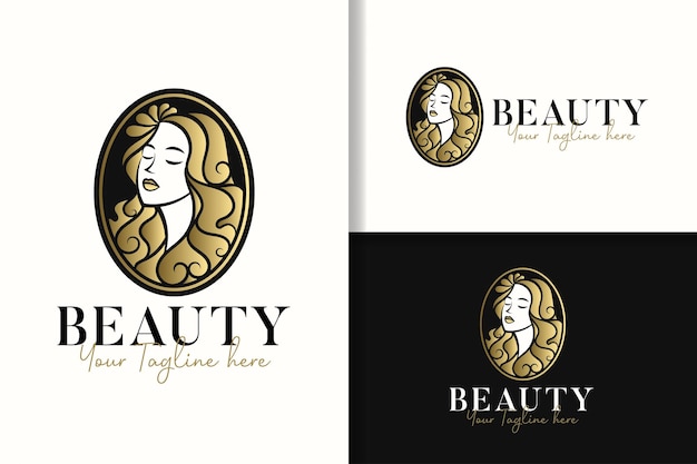 Plantilla de diseño de logotipo de oro femenino de belleza mujer