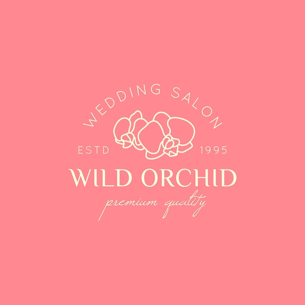 Plantilla de diseño de logotipo de orquídea en estilo lineal mínimo simple. Vector emblema floral e icono para boutiques de bodas, tienda de moda