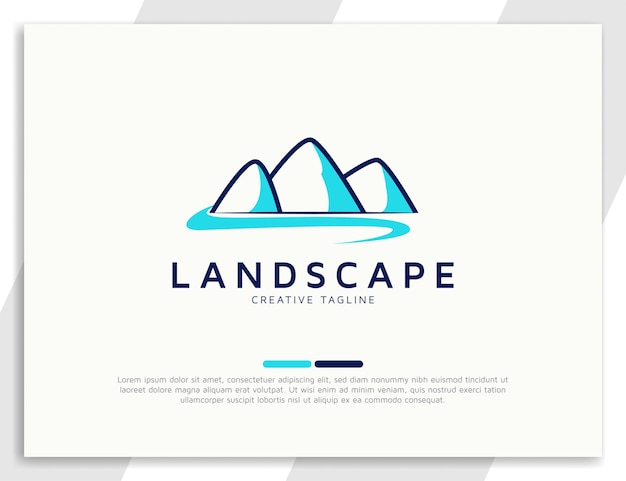 Plantilla de diseño de logotipo de paisaje de montaña y río