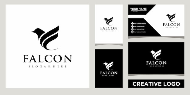 plantilla de diseño de logotipo de pájaro halcón con diseño de tarjeta de visita