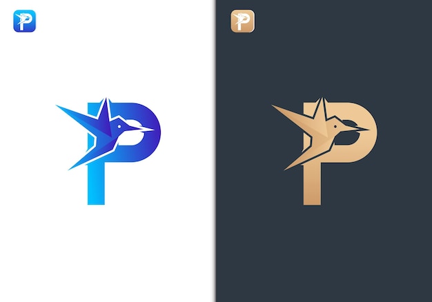 Vector plantilla de diseño de logotipo de pájaro de letra p para viajes de negocios de libertad y paz