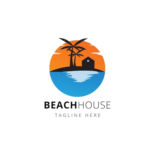 Plantilla de diseño de logotipo de palmera de casa de playa