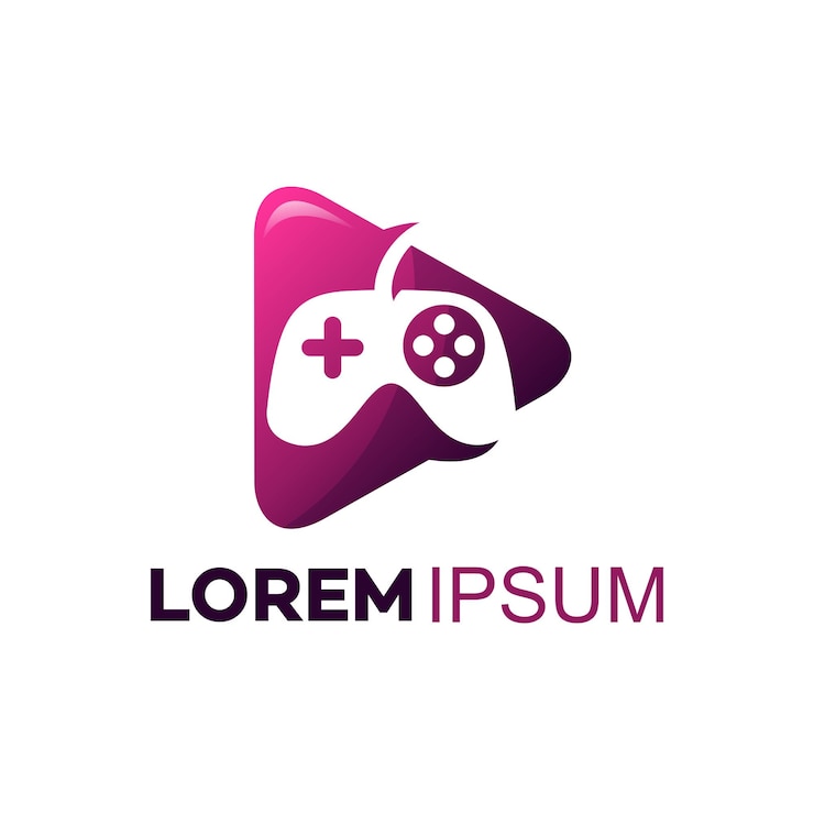Vector plantilla de diseño de logotipo de palo de consola de juegos y videojuegos con logotipo de botón de reproducción 3d