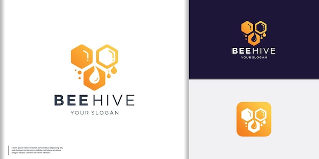 plantilla de diseño de logotipo de panal hexagonal concepto de tres formas con estilo de línea de panal de miel de gota
