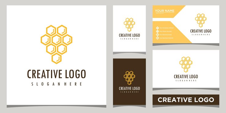 Vector plantilla de diseño de logotipo de panal minimalista con diseño de tarjeta de visita