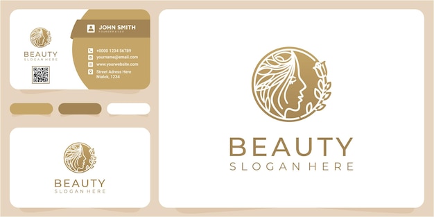 Plantilla de diseño de logotipo de peluquería de cara de belleza con tarjeta de visita