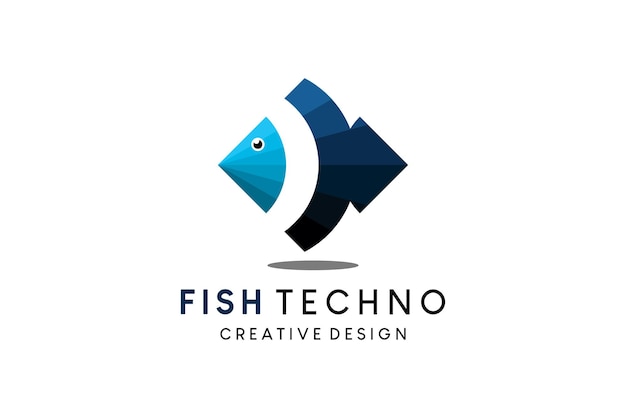Plantilla de diseño de logotipo de pescado de tecnología moderna y creativa
