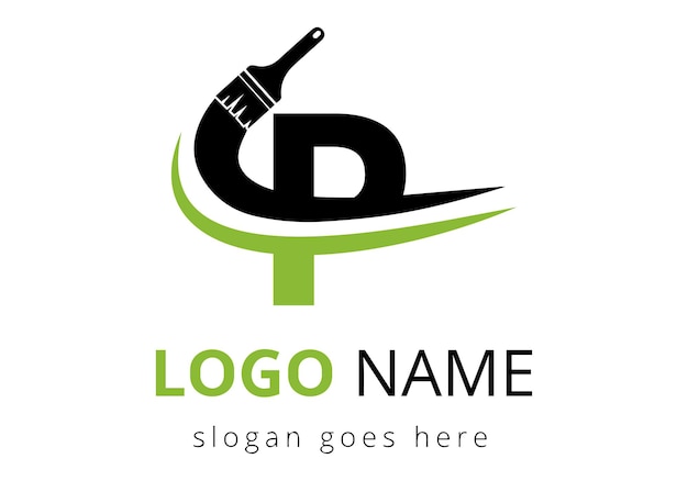 Plantilla de diseño de logotipo de pincel de pintura con letra P Plantilla de concepto de señal de pintura inicial