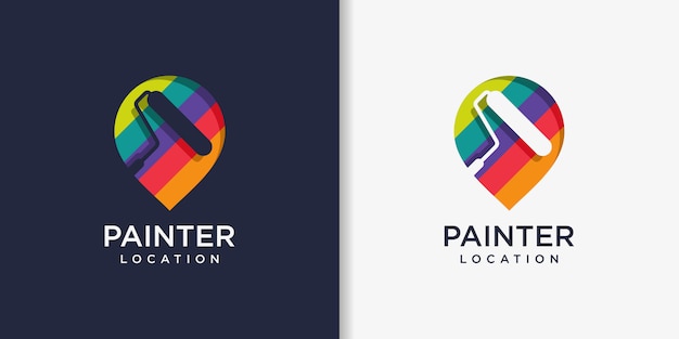 Plantilla de diseño de logotipo de pintor, pintura, servicio, reparación, ubicación, pin