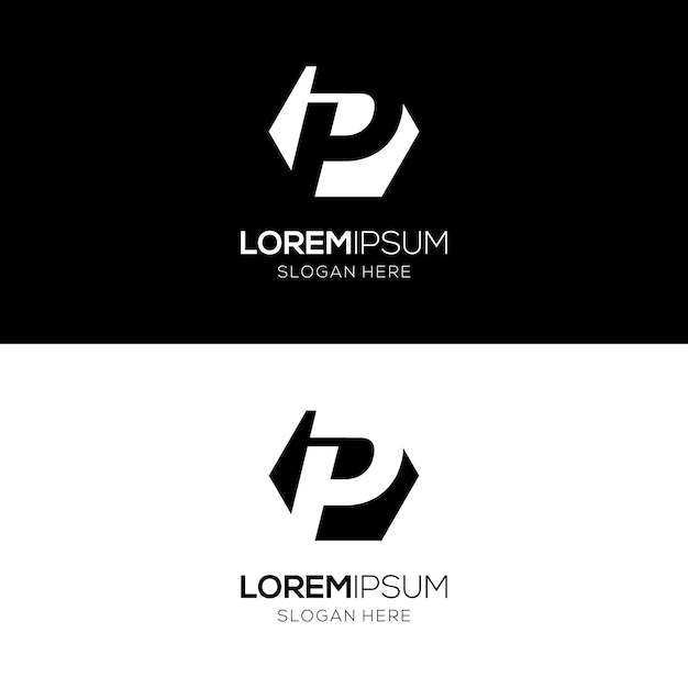 Plantilla de diseño de logotipo plano de letra hexagonal P