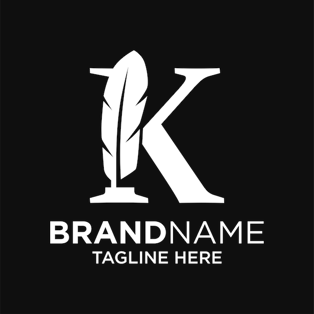 Plantilla de diseño de logotipo de pluma de letra k inspiración ilustración vectorial