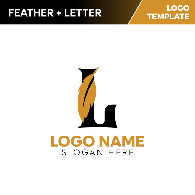 plantilla de diseño de logotipo de pluma y letra L