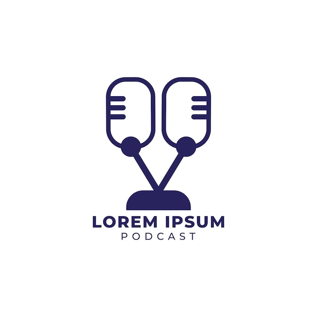 Plantilla de diseño de logotipo de podcast twin two ilustración de micrófono retro doble aislado sobre fondo blanco emisora de radiodifusión logotipo pictórico