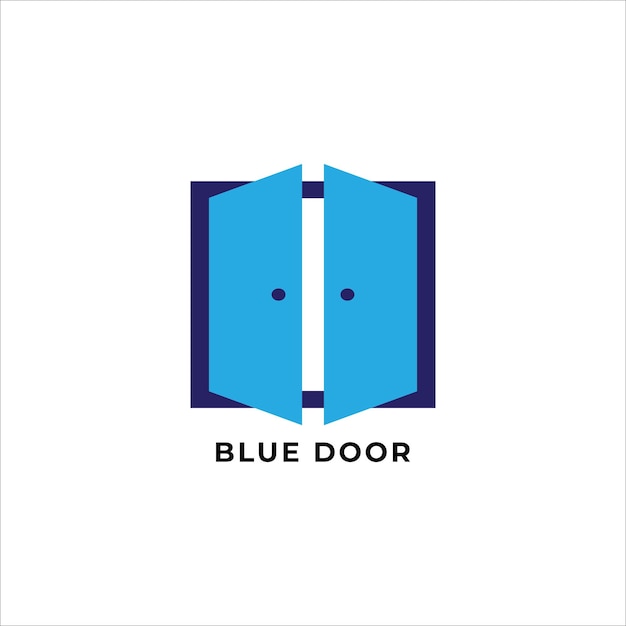 Plantilla de diseño de logotipo de puerta azul aislada sobre fondo blanco Concepto de logotipo de ilustración de puerta doble