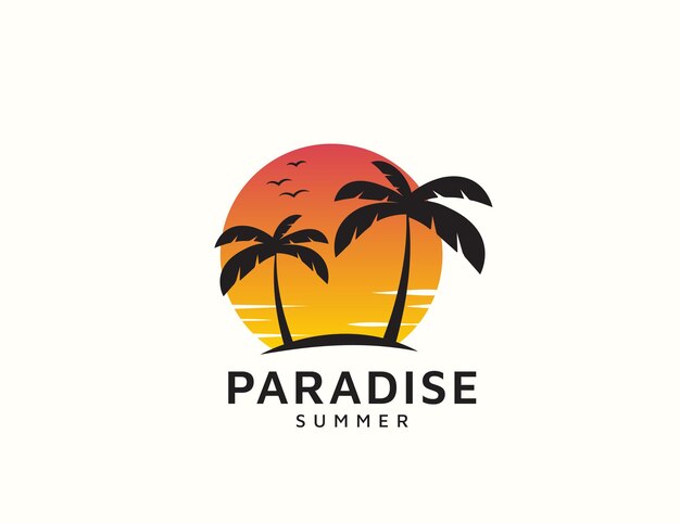 Plantilla de diseño de logotipo de puesta de sol de playa de verano