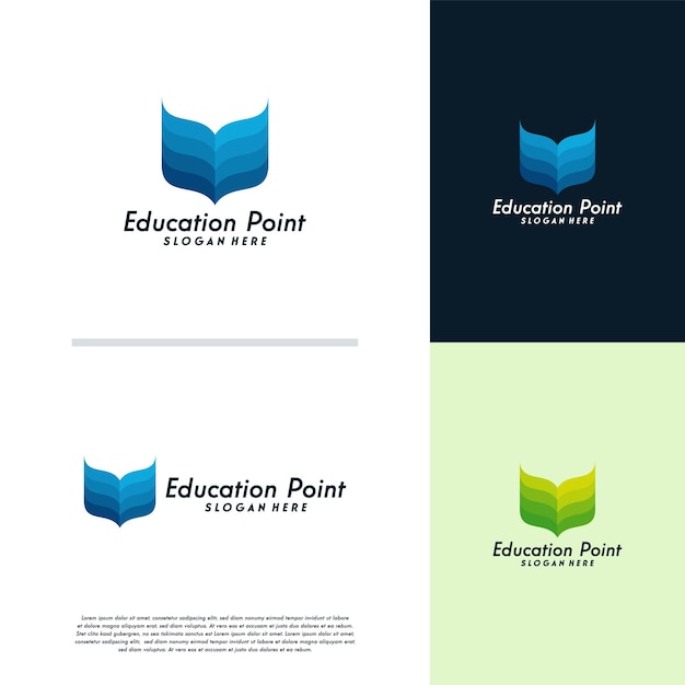 Plantilla de diseño de logotipo de punto de educación, símbolo de logotipo de libro, vector de concepto de diseño de logotipo de Pin de biblioteca