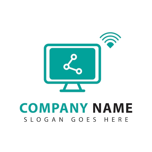 Plantilla de diseño de logotipo de red informática Iconos de hardware y software Comunicación electrónica moderna