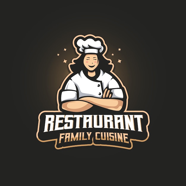 Plantilla de diseño de logotipo de restaurante chef detallado