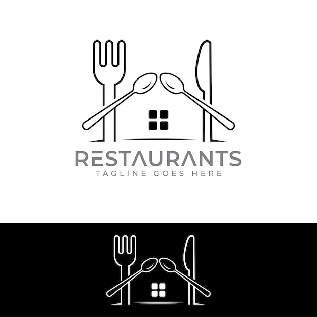 Plantilla de diseño de logotipo de restaurante cuchara tenedor cuchillo restaurante casa