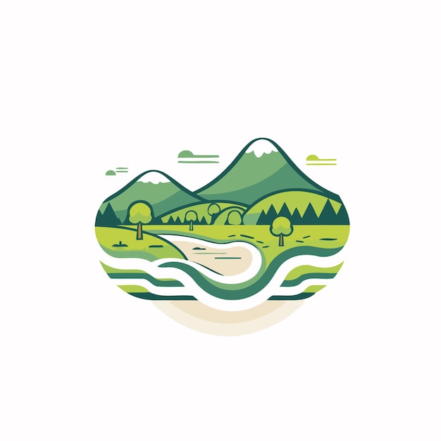 plantilla de diseño de logotipo de río y montañas Icono vectorial de paisaje Ilustración