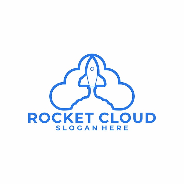 plantilla de diseño de logotipo de Rocket Cloud Logotipo de Digital Cloud Tech en estilo de arte de línea