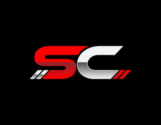 Plantilla de diseño de logotipo SC con letra inicial roja plateada simple