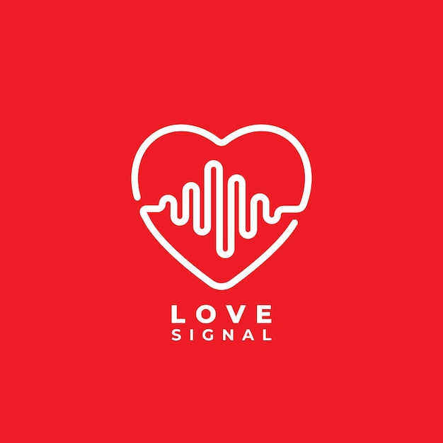 Plantilla de diseño de logotipo de señal de amor icono de corazón o amor con concepto de logotipo de señal de pulso ilustración de vector de contorno de pictograma aislado sobre fondo blanco